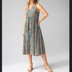 NATURAL LIFE Amelia Cotton Sleeveless Shirt Dress - Turquoise Vines XL